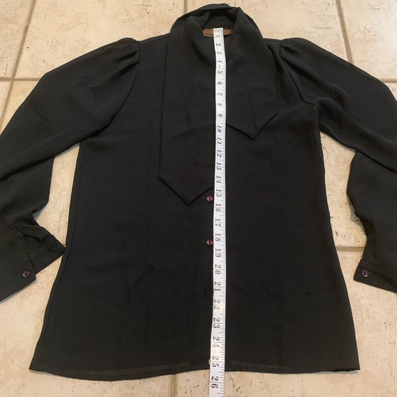 VINTAGE Boutique Chagall International Black Sheer Blouse Puff Sleeves Medium - Picture 7 of 7
